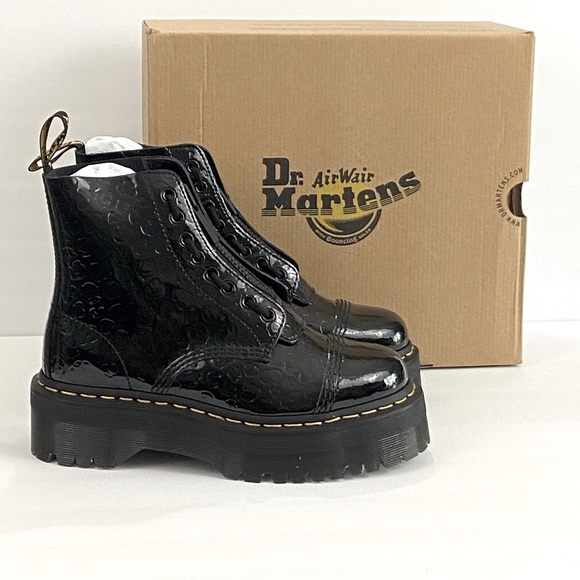 NEW SINCLAIR LEOPARD EMBOSS PATENT LEATHER PLATFORM BOOTS - Picture 2 of 9